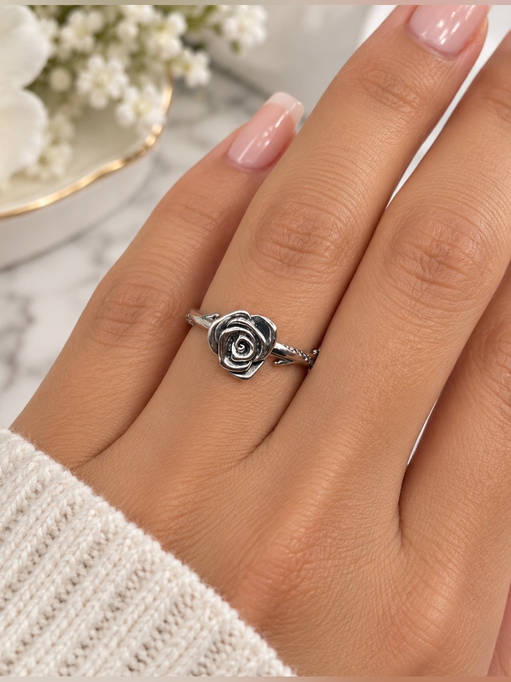 Silver Rose Ring s 925 size 6.5